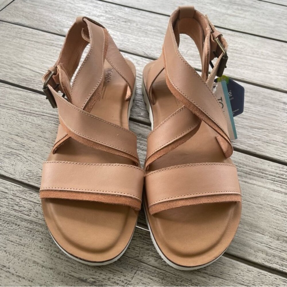 Toms Sidney Tread Leather Womens Tan Sandals Size 10 NWT